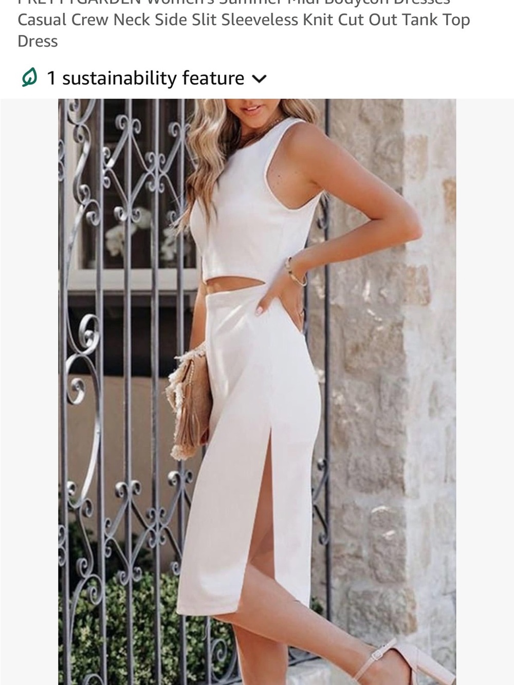Sleeveless White Ribbed Midi Dress with Cutout and Side Slit - Picture 2 of 5